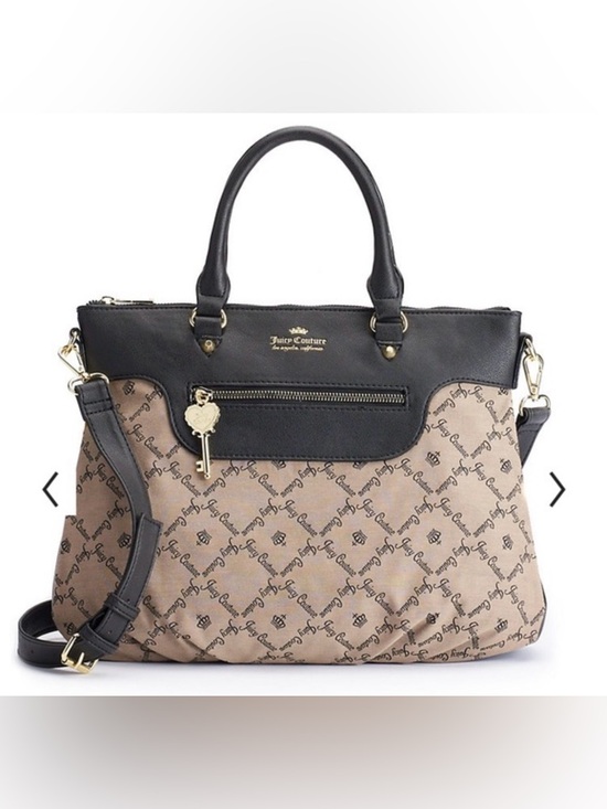 Juicy Couture Handbags - Juicy Couture Black and Tan Monogram Crossbody/Satchel/Tote with Key Charm NWT